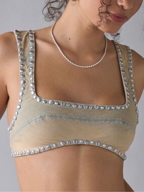 Urban Outfitters UO In The Cut Studded Denim Bra Top Indigo Y2K Western